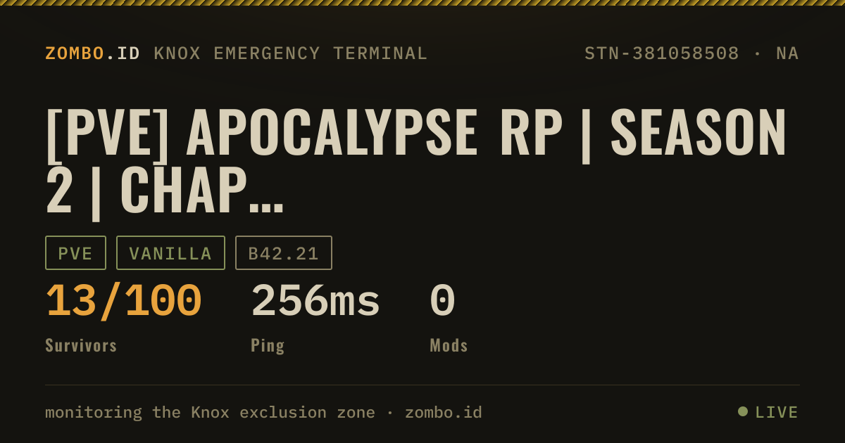 [PVE] Apocalypse RP | Season 2 | Chapter 2 · Project Zomboid Server ...