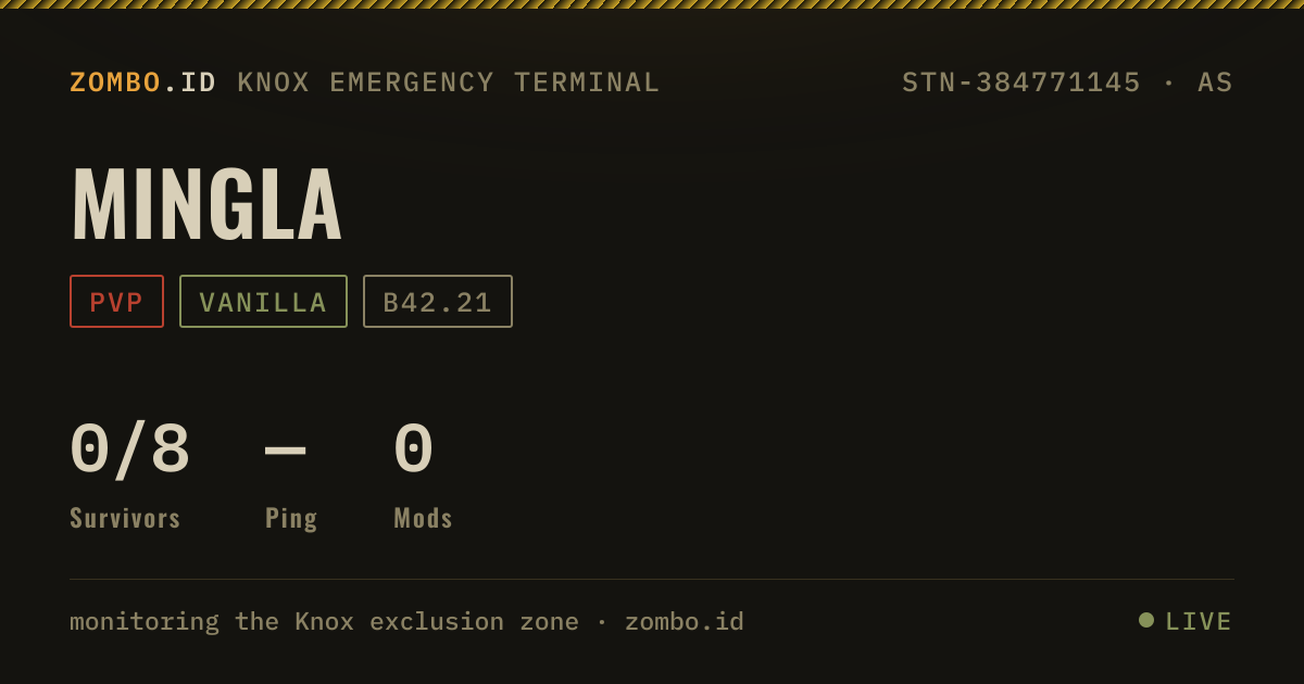 Mingla · Project Zomboid Server · zombo.id