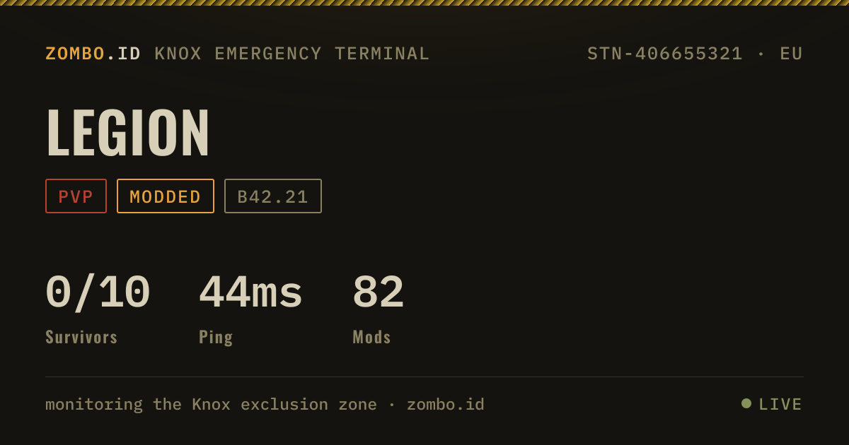 Legion · Project Zomboid Server · zombo.id