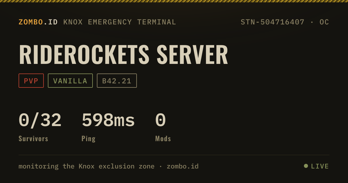 Riderockets Server · Project Zomboid Server · zombo.id