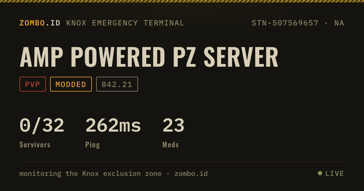 AMP Powered PZ Server · Project Zomboid Server · zombo.id